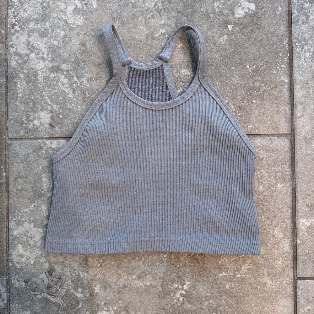 FP Movement by Free People Heather Gray Ribbed Racerback Crop Top
